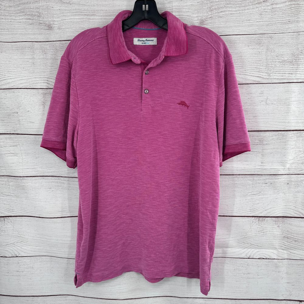 Tommy Bahama IslandZone Polo Shirt Textured Casual Short‎ Sleeve Pink Medium